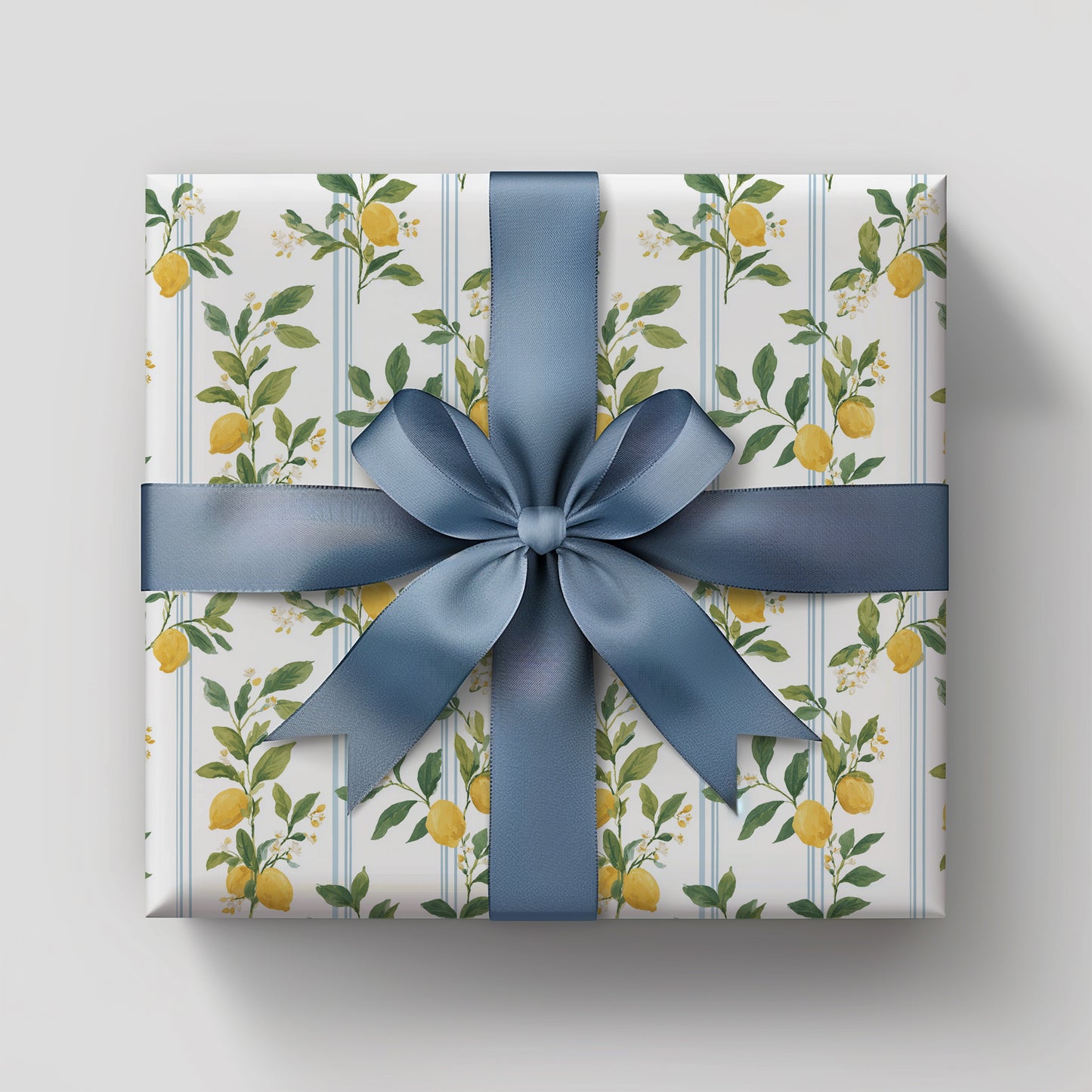 Lemons, Greenery and Blue Preppy Stripes Gift Wrapping Papers