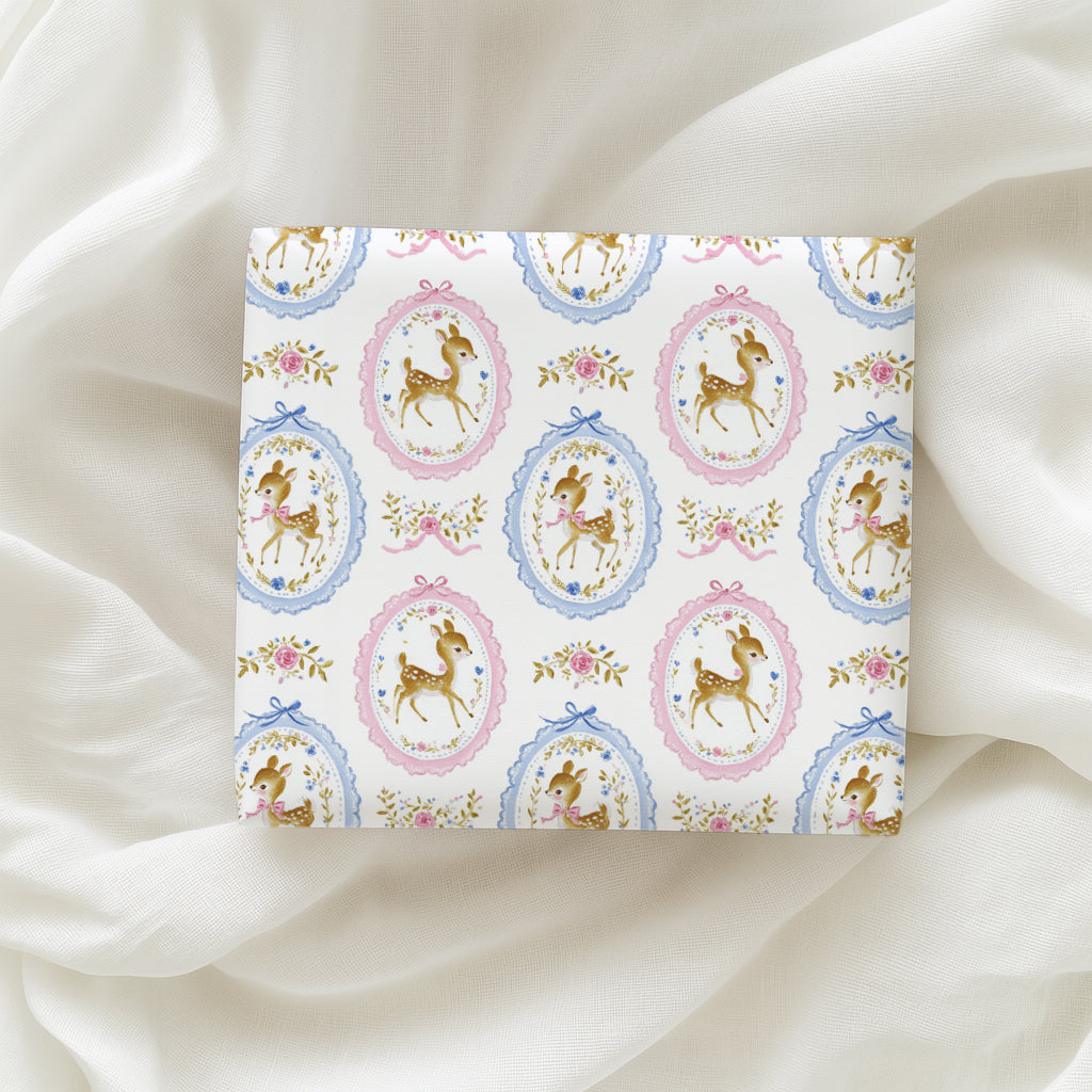 Cute Pink and Blue Coquette Deer Gift Wrapping Paper