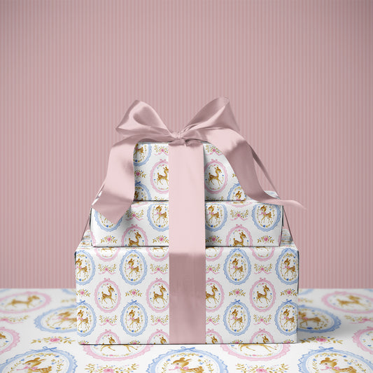 Cute Pink and Blue Coquette Deer Gift Wrapping Paper