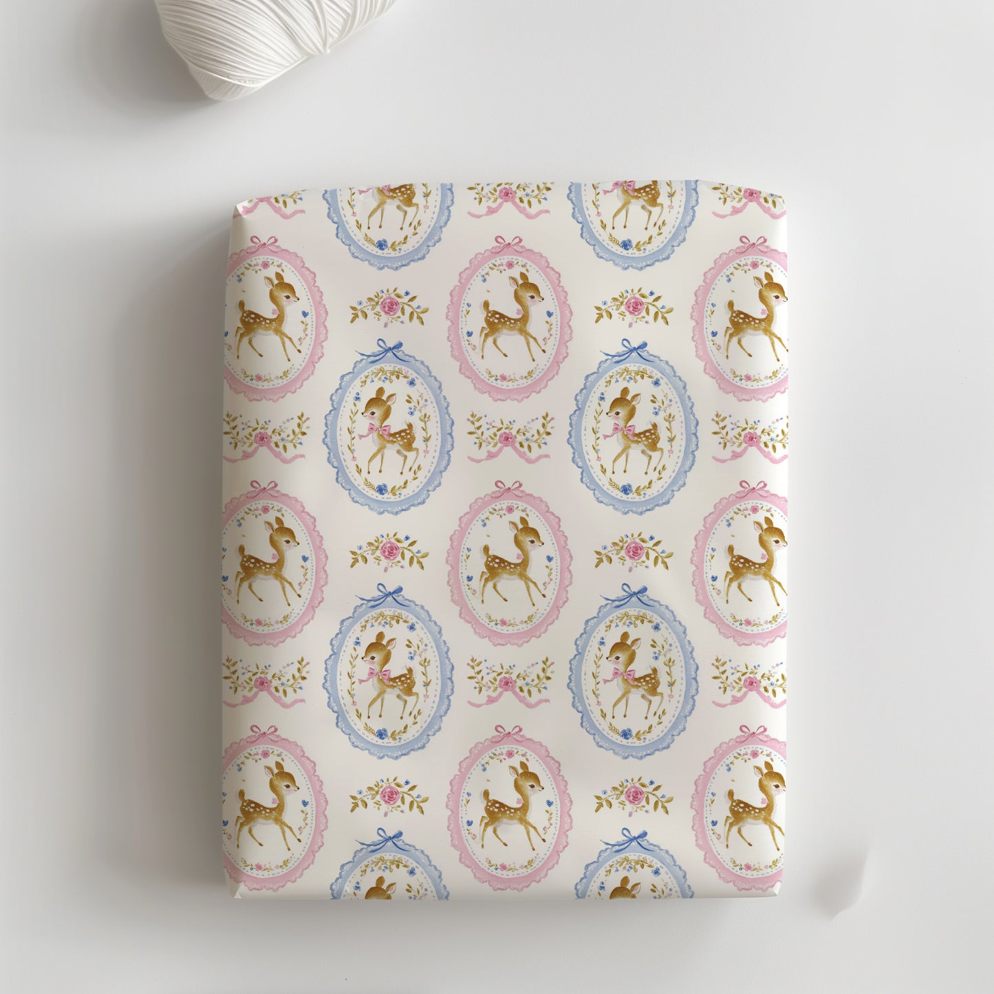 Cute Pink and Blue Coquette Deer Gift Wrapping Paper