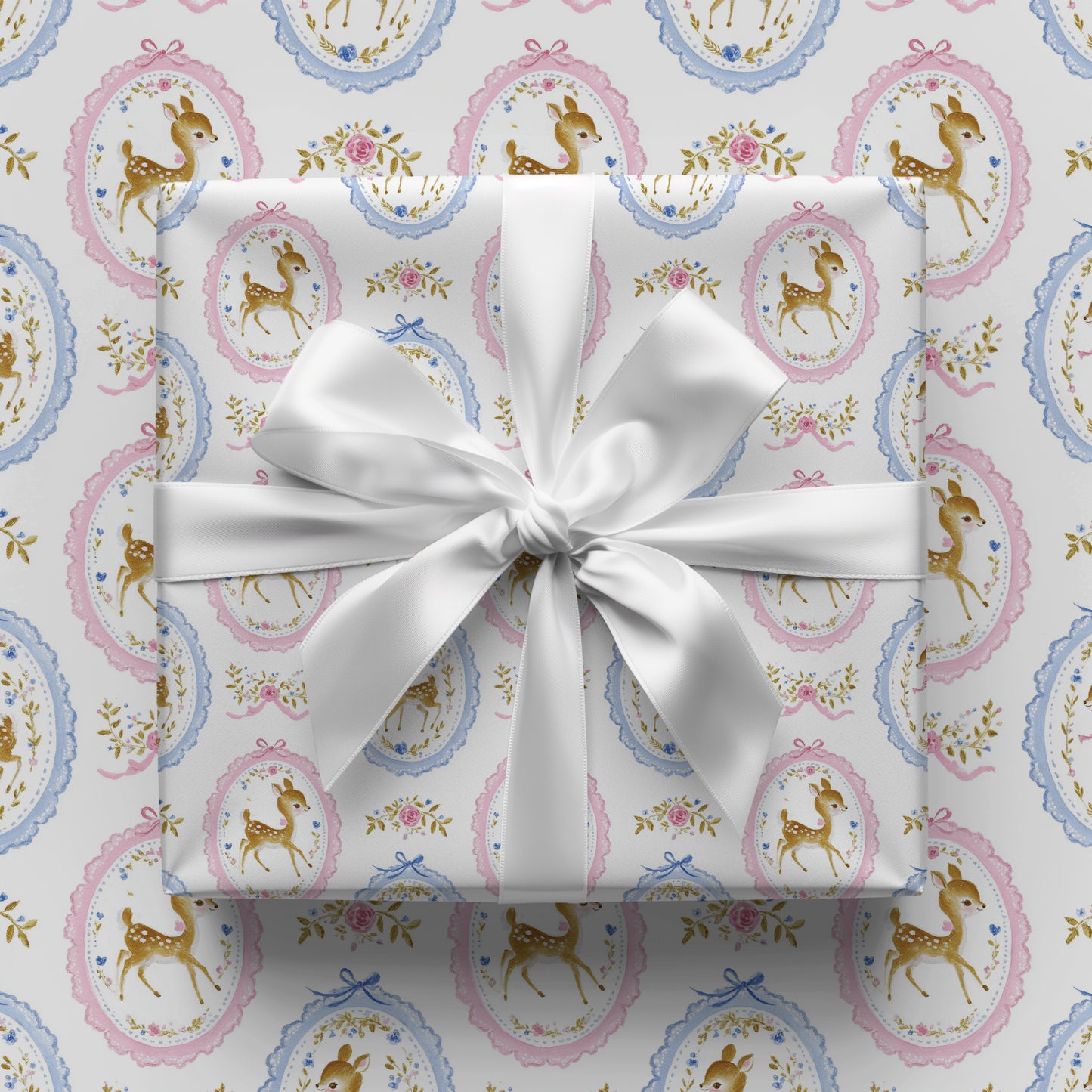 Cute Pink and Blue Coquette Deer Gift Wrapping Paper