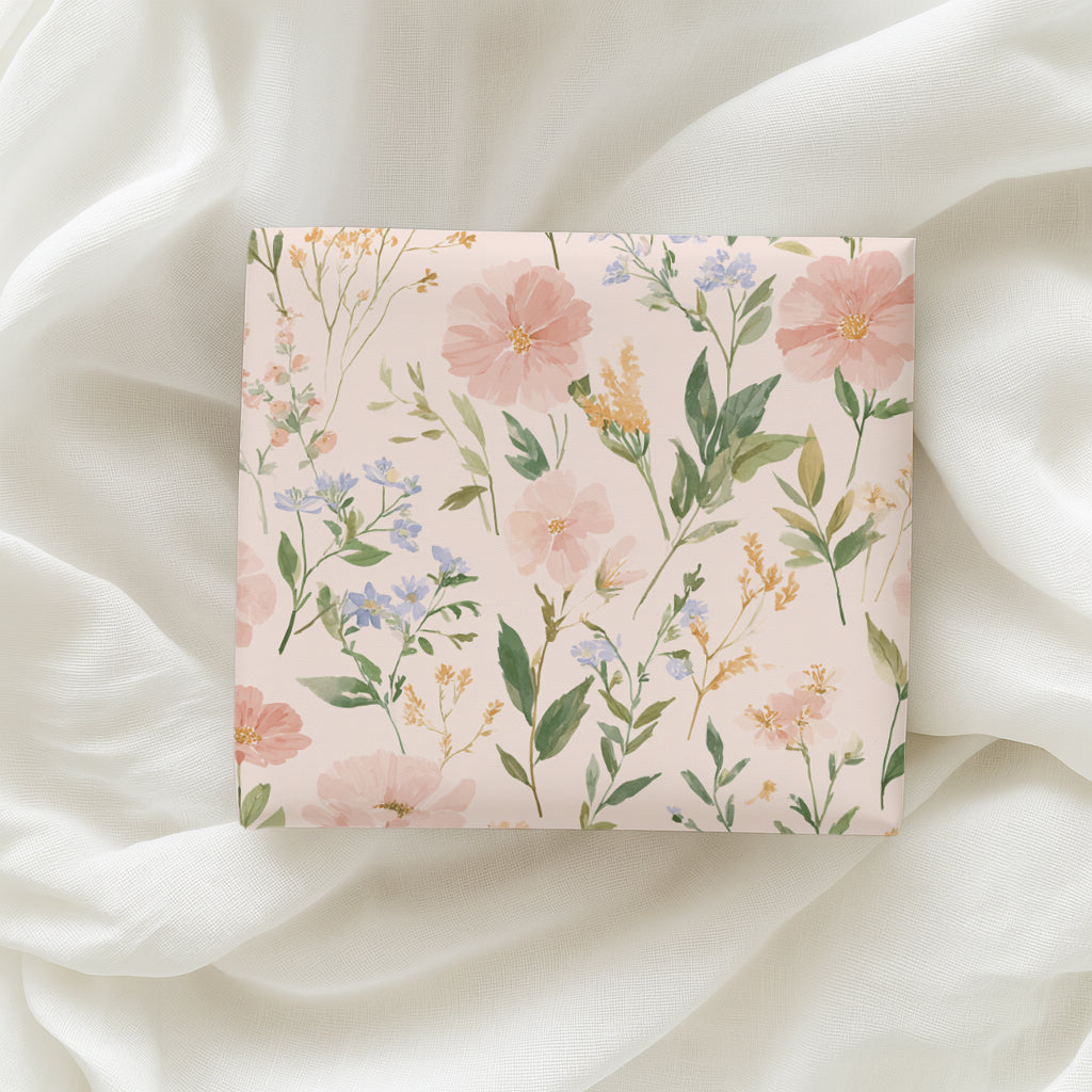 Delicate Blush Anemones Coreopsis Blooms with Blue Florals and Greenery Gift Wrapping Paper