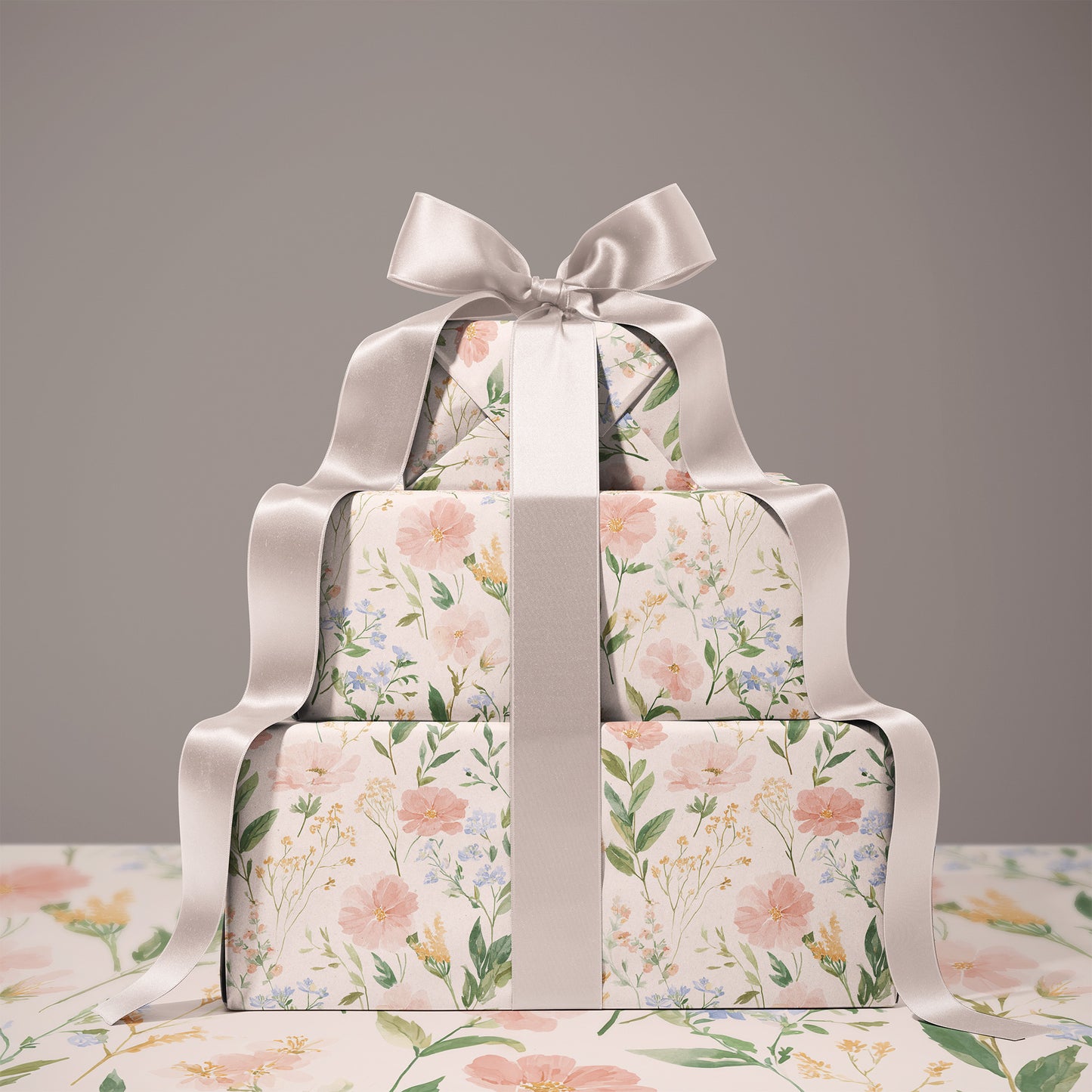 Delicate Blush Anemones Coreopsis Blooms with Blue Florals and Greenery Gift Wrapping Paper