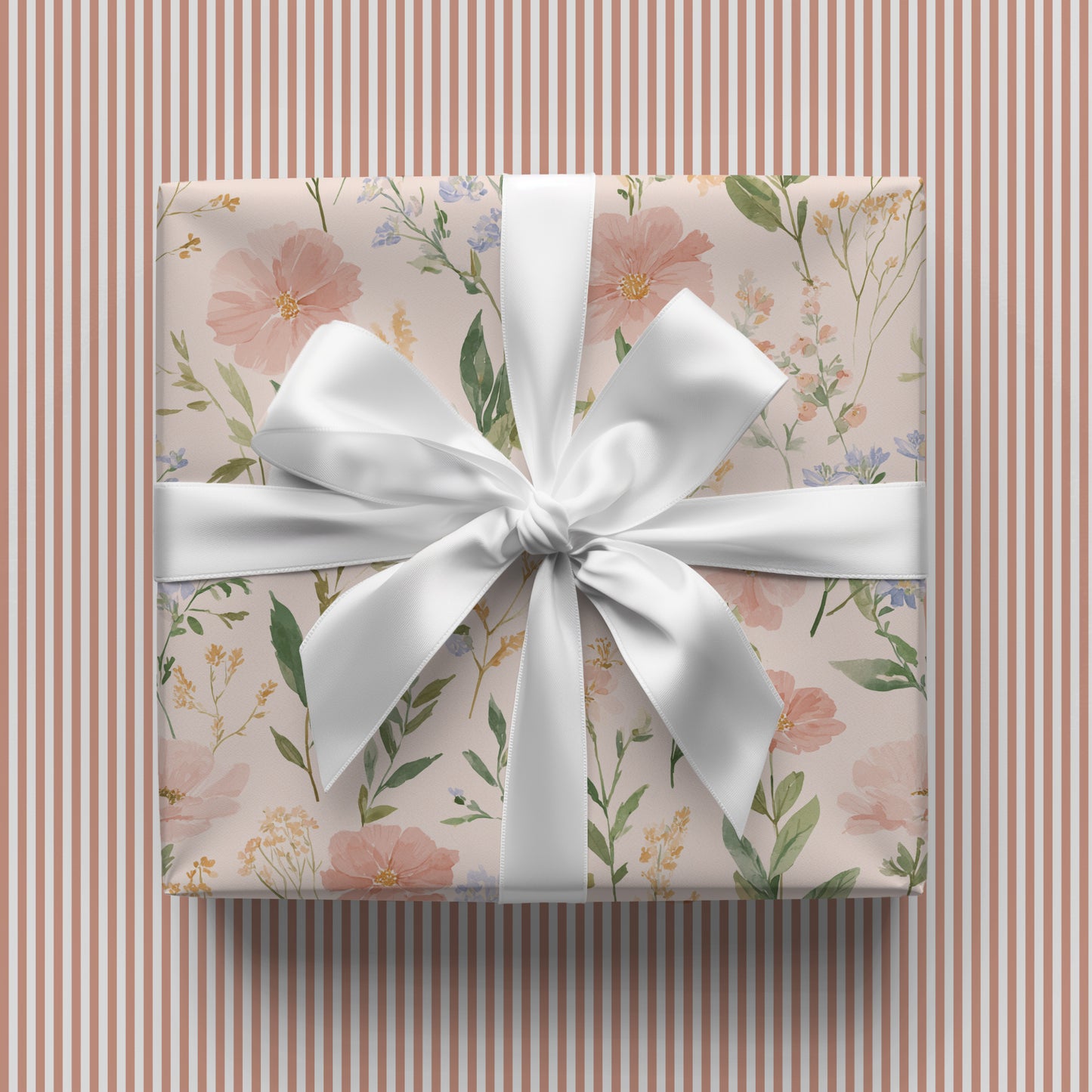 Delicate Blush Anemones Coreopsis Blooms with Blue Florals and Greenery Gift Wrapping Paper