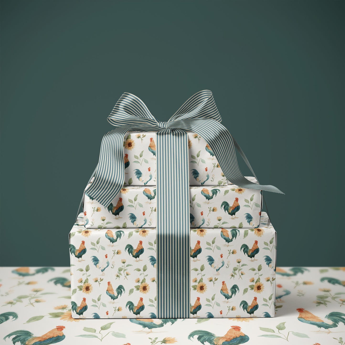 Roosters and Yellow Sunflower Gift Wrapping Paper