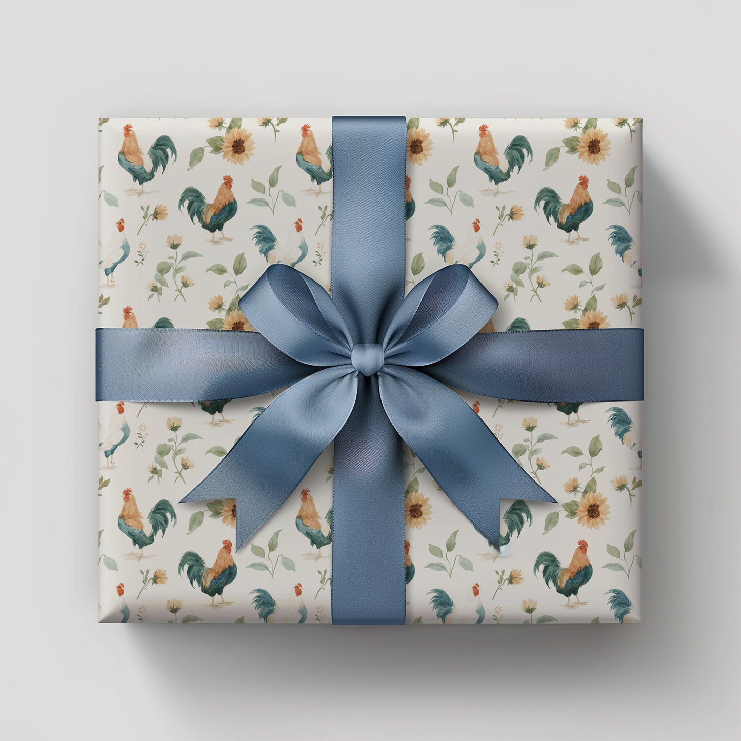 Roosters and Yellow Sunflower Gift Wrapping Paper