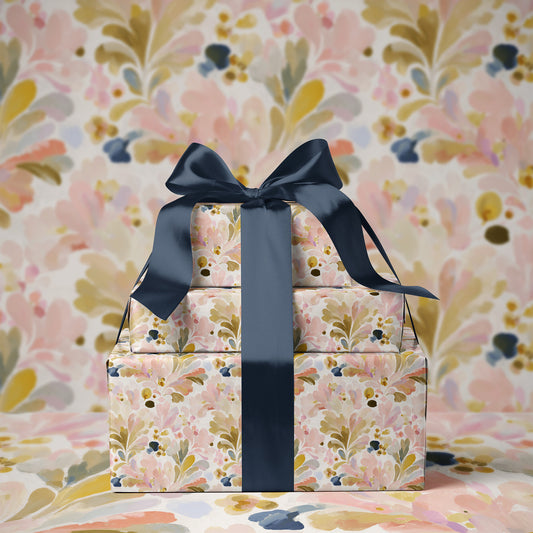 Muted Pastel Watercolor with Rich Navy Blue Dots Elegant Gift Wrapping Paper