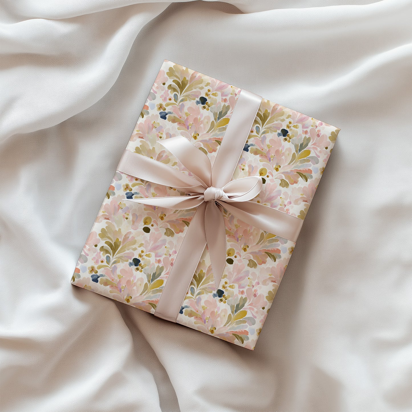 Muted Pastel Watercolor with Rich Navy Blue Dots Elegant Gift Wrapping Paper