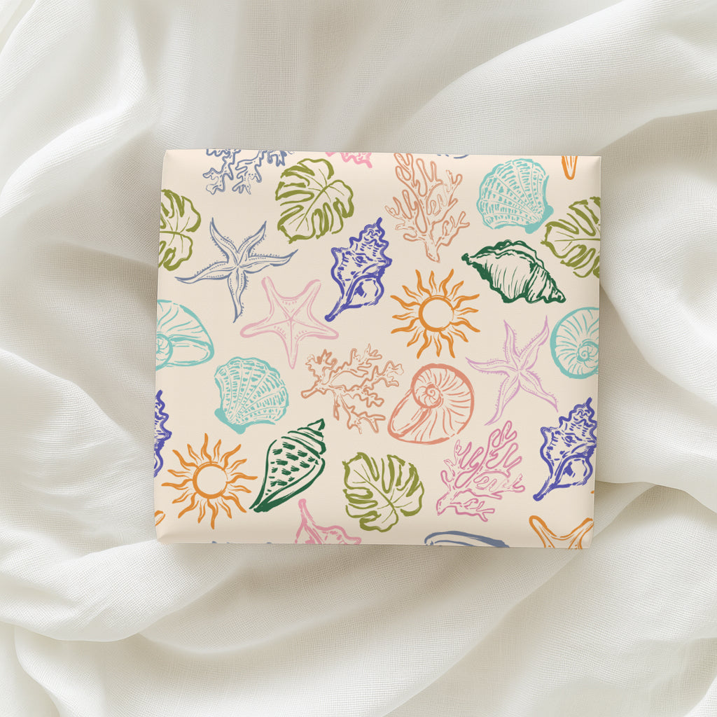 Colorful Doodle Summer Beach Seashell and Sun Gift Wrapping Paper
