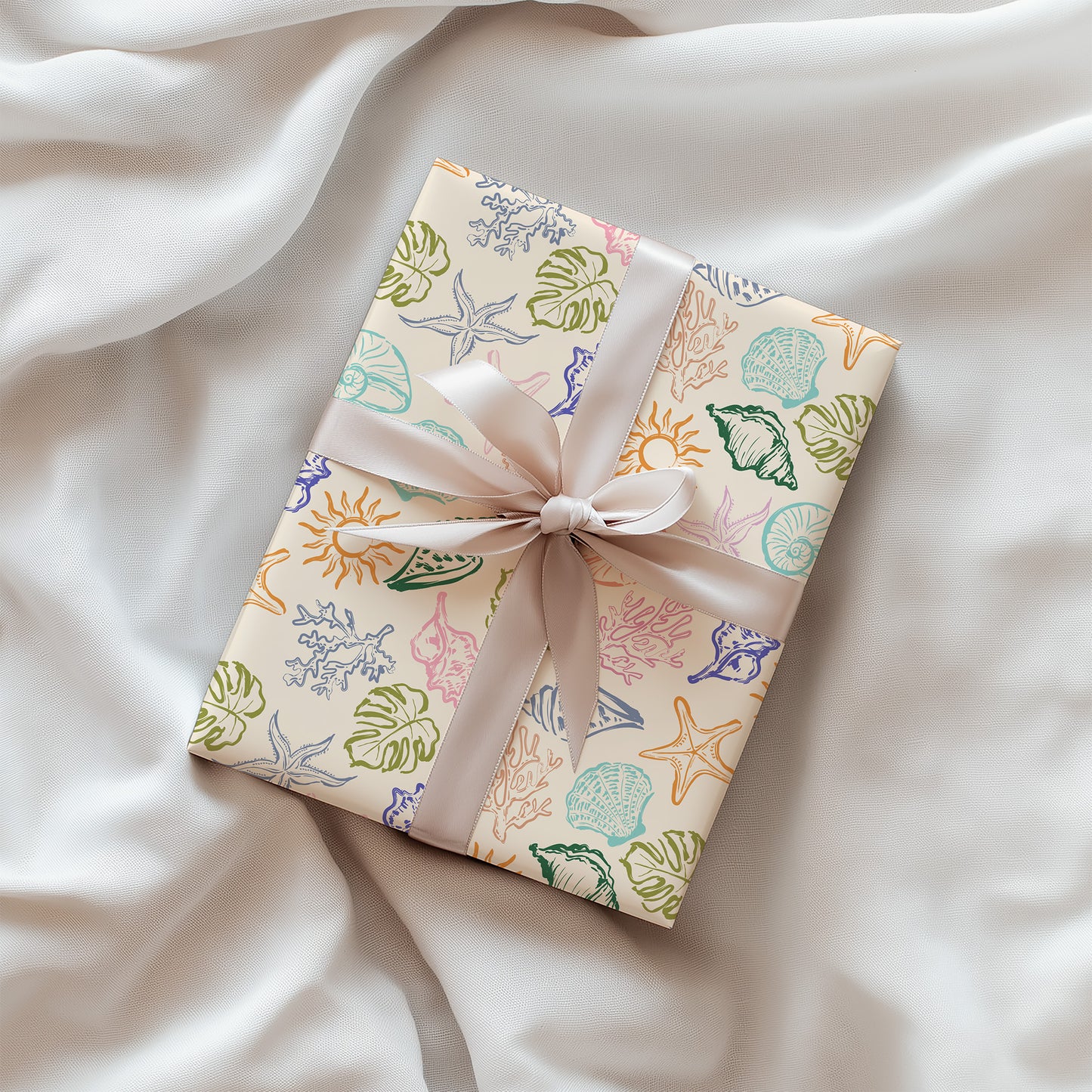 Colorful Doodle Summer Beach Seashell and Sun Gift Wrapping Paper