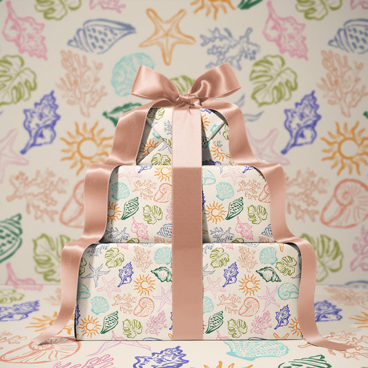 Colorful Doodle Summer Beach Seashell and Sun Gift Wrapping Paper