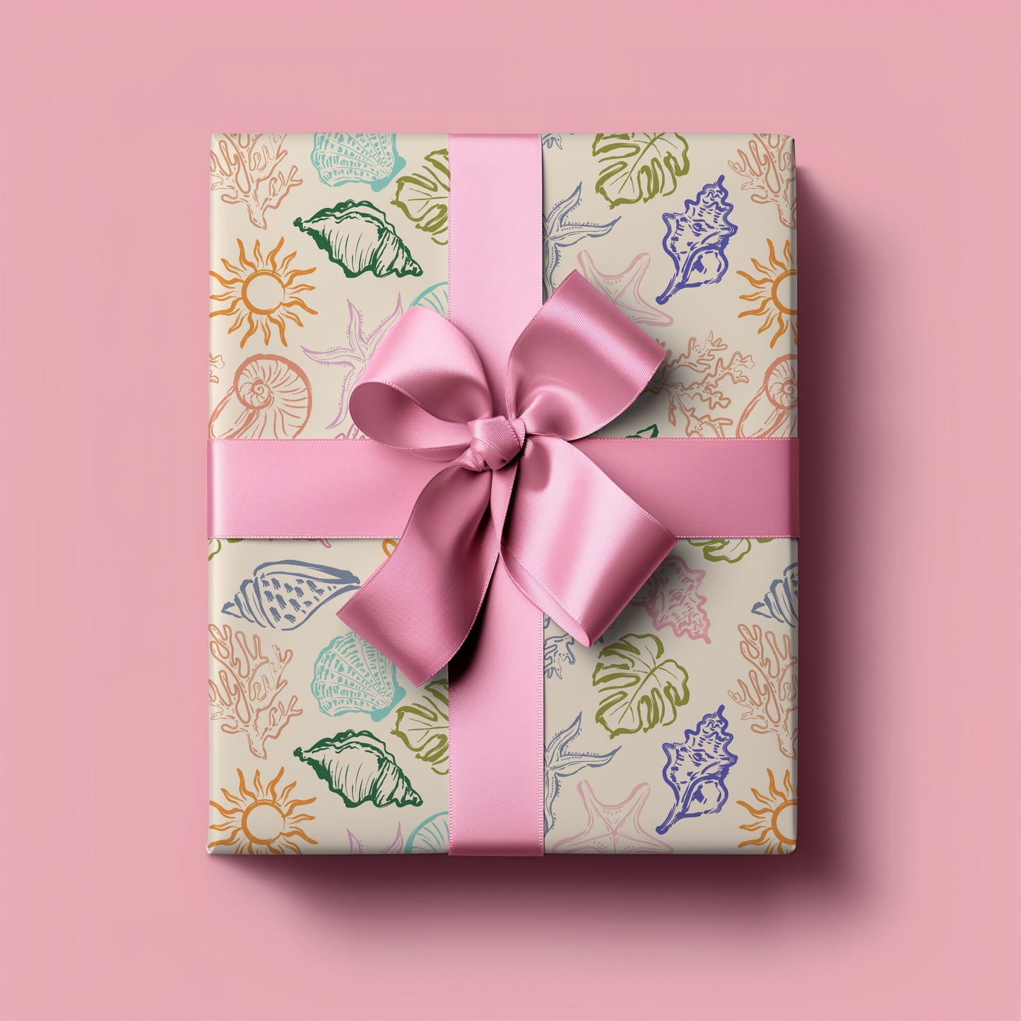 Colorful Doodle Summer Beach Seashell and Sun Gift Wrapping Paper