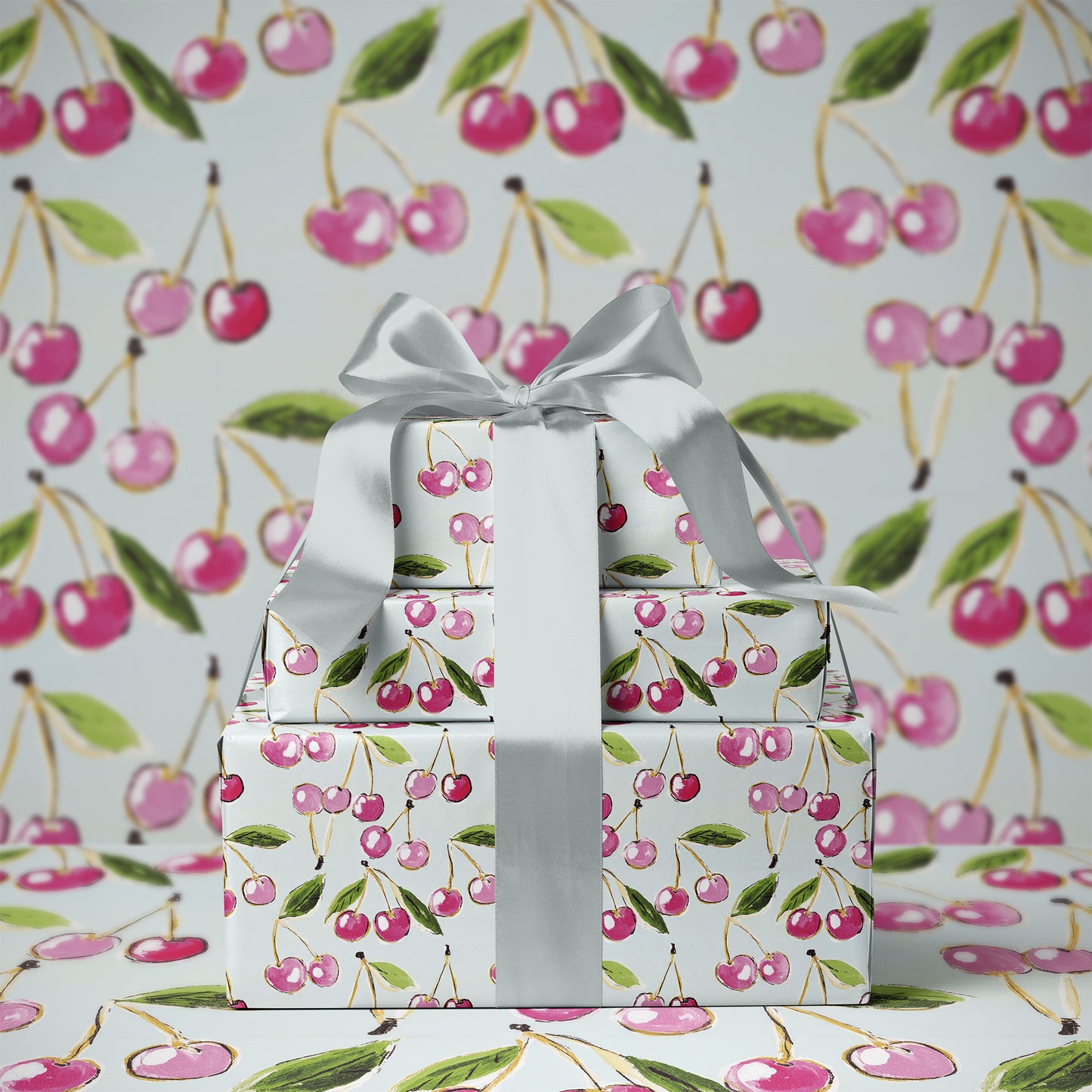 Cute Red and Pink Cherry Cluster Gift Wrapping Paper