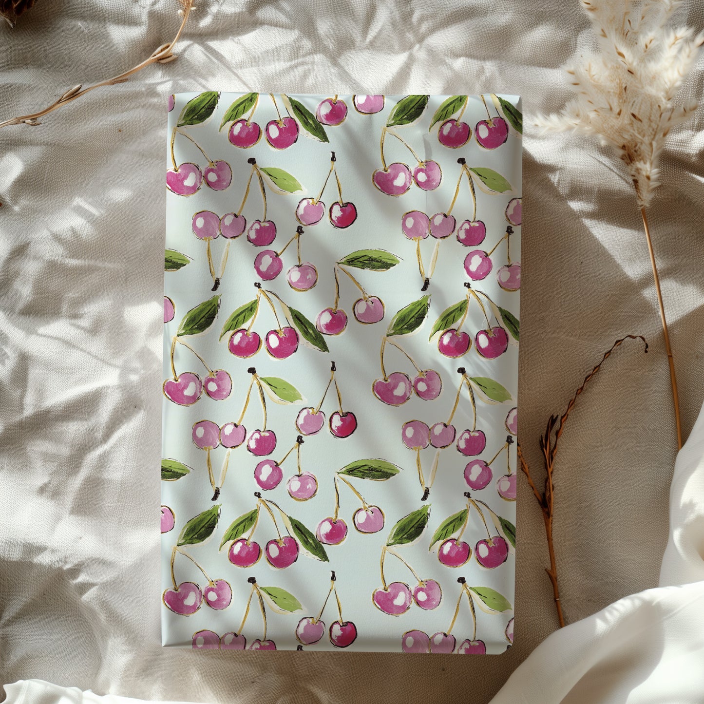Cute Red and Pink Cherry Cluster Gift Wrapping Paper
