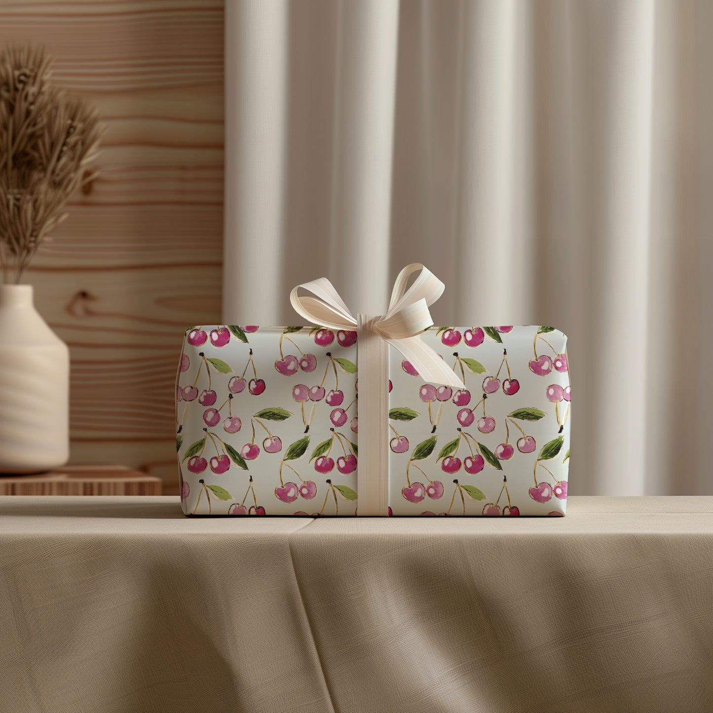 Cute Red and Pink Cherry Cluster Gift Wrapping Paper