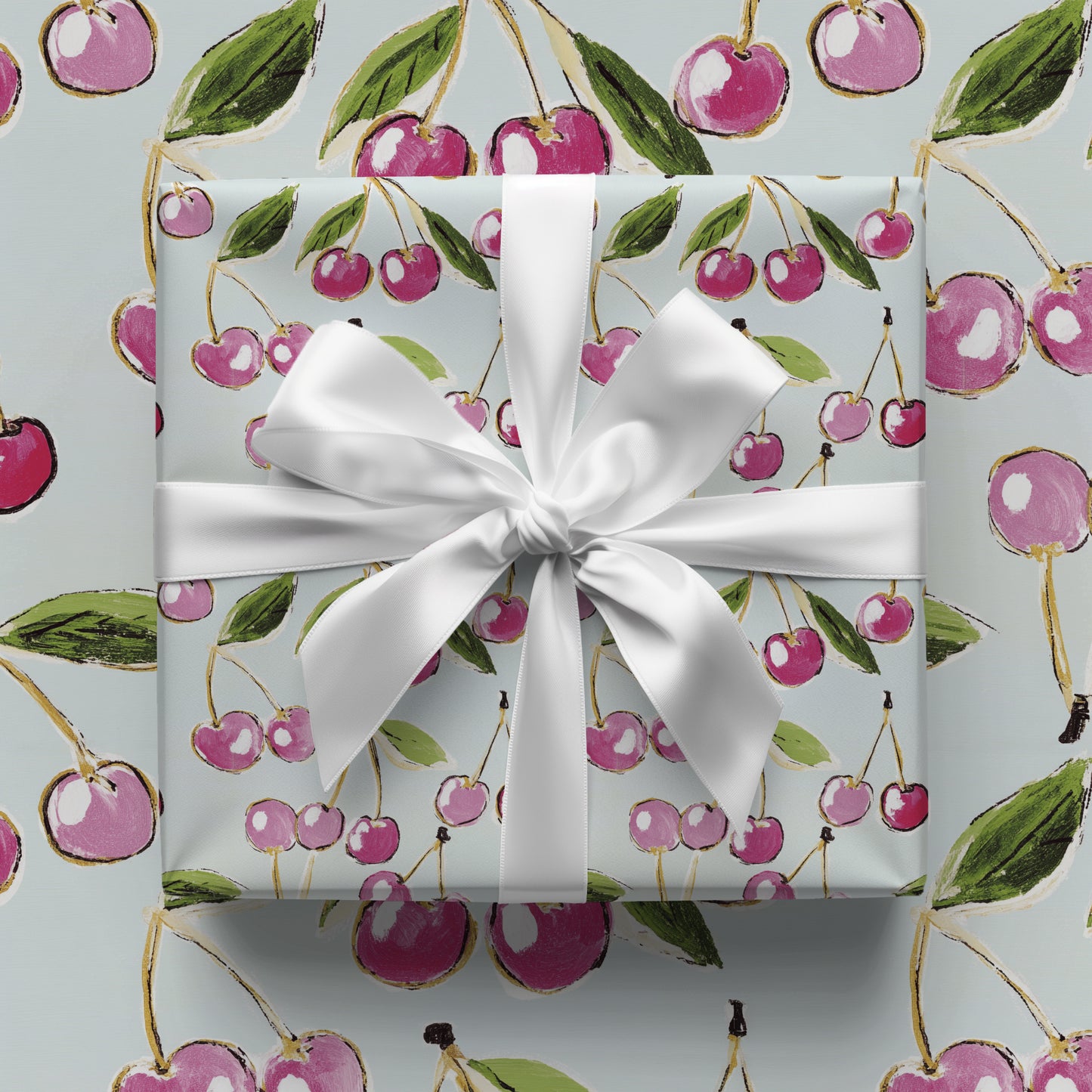 Cute Red and Pink Cherry Cluster Gift Wrapping Paper