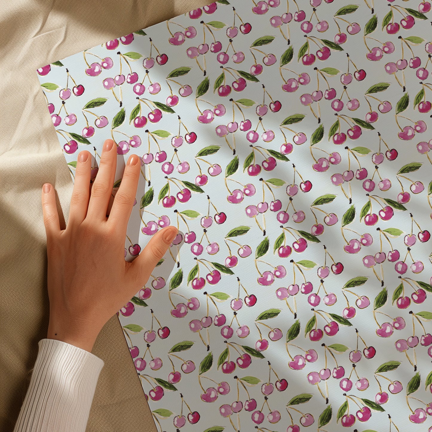Cute Red and Pink Cherry Cluster Gift Wrapping Paper