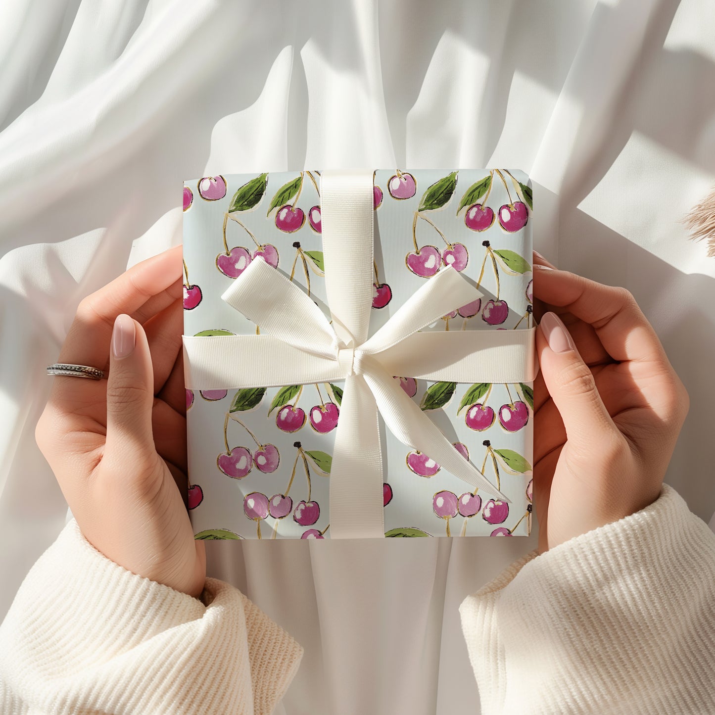 Cute Red and Pink Cherry Cluster Gift Wrapping Paper