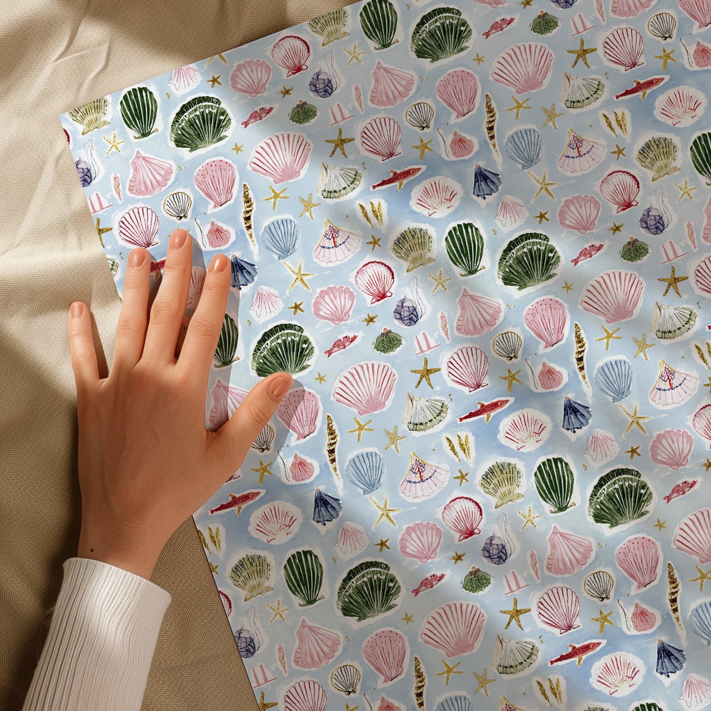 Vintage Hand Drawn Seashell Gift Wrapping Paper