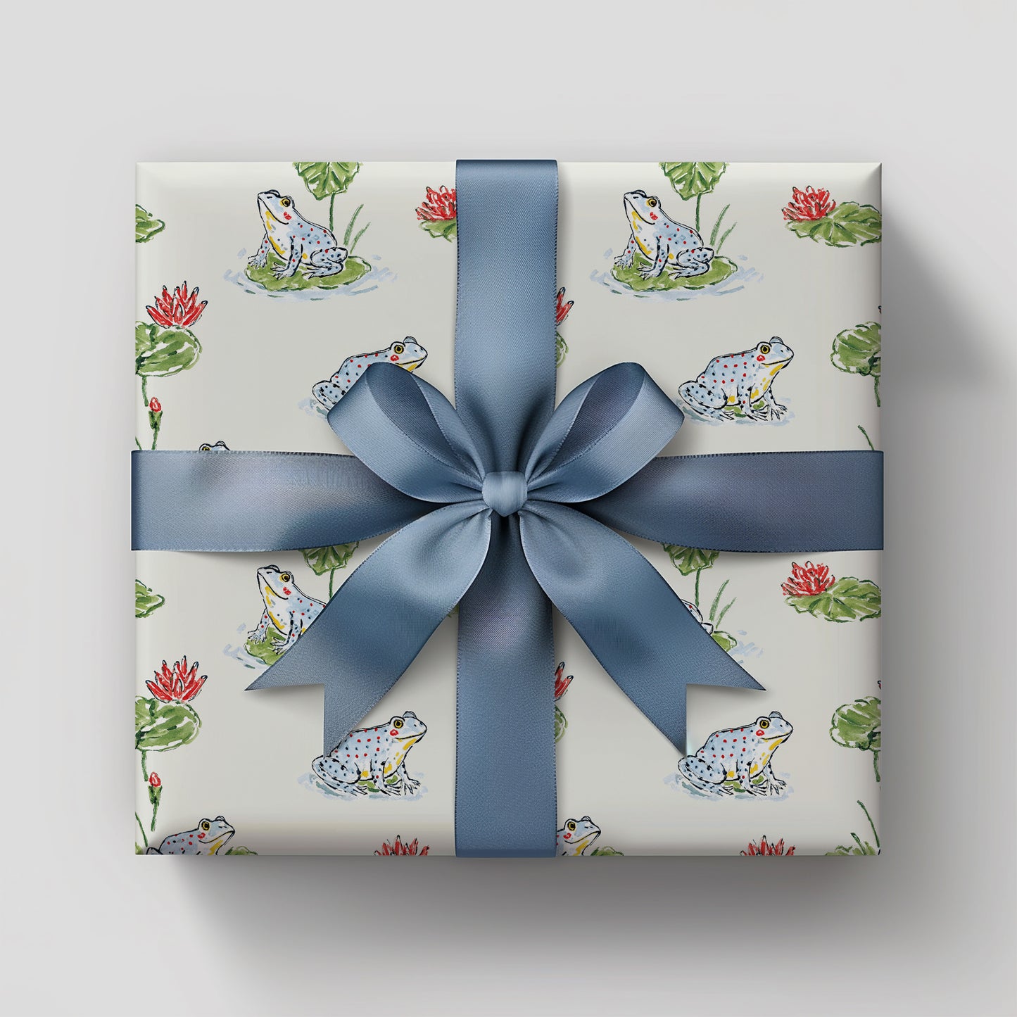 Whimsical Hand Drawn Frogs on Lily Pads Gift Wrapping Paper