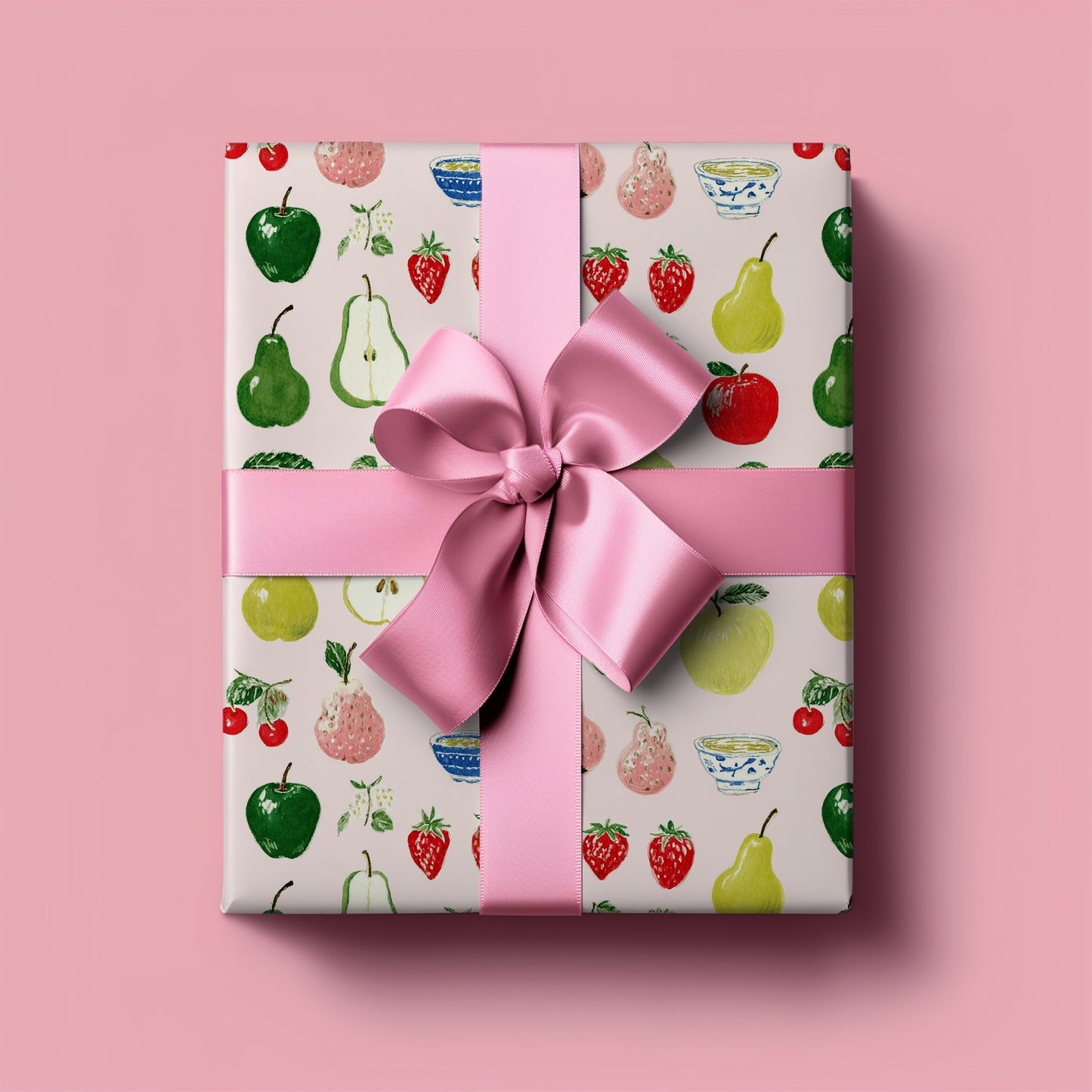 Apples, Pears and Strawberries Hand Drawn Whimsical Colorful Gift Wrapping Paper