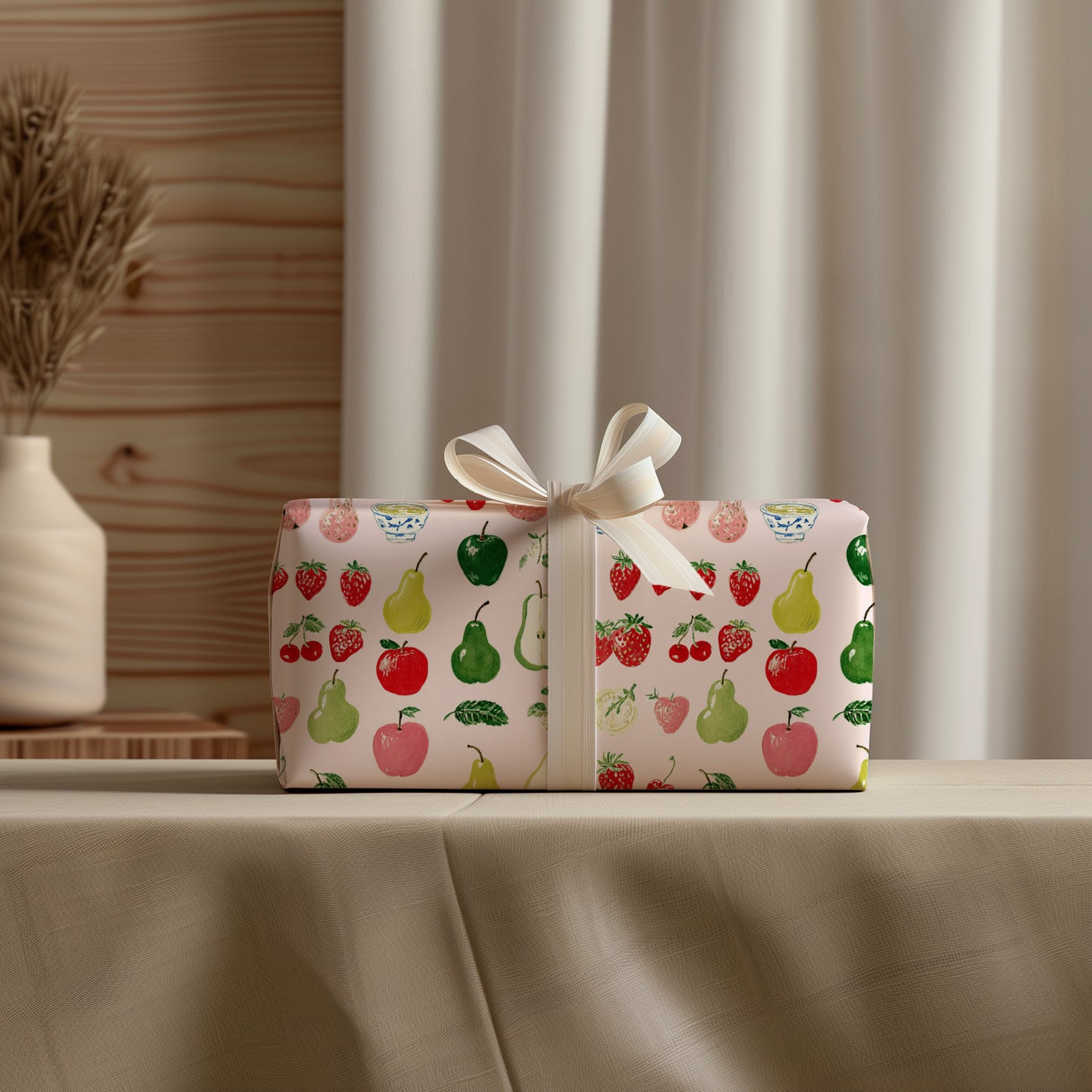 Apples, Pears and Strawberries Hand Drawn Whimsical Colorful Gift Wrapping Paper