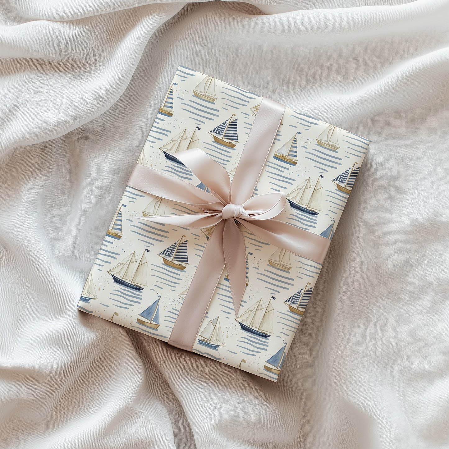 Vintage Sailboat Blue and Beige Toned Gift Wrapping Paper