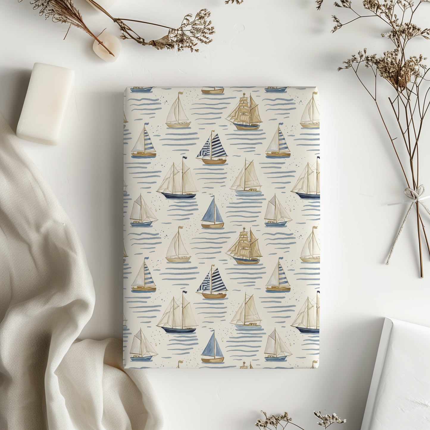 Vintage Sailboat Blue and Beige Toned Gift Wrapping Paper