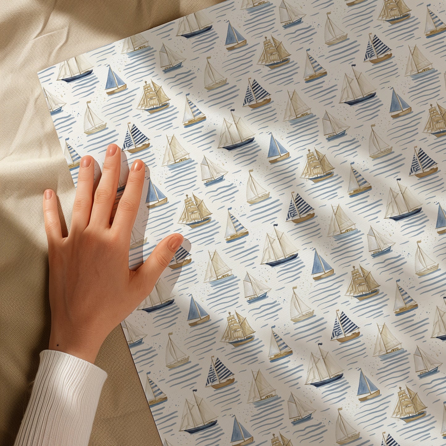 Vintage Sailboat Blue and Beige Toned Gift Wrapping Paper