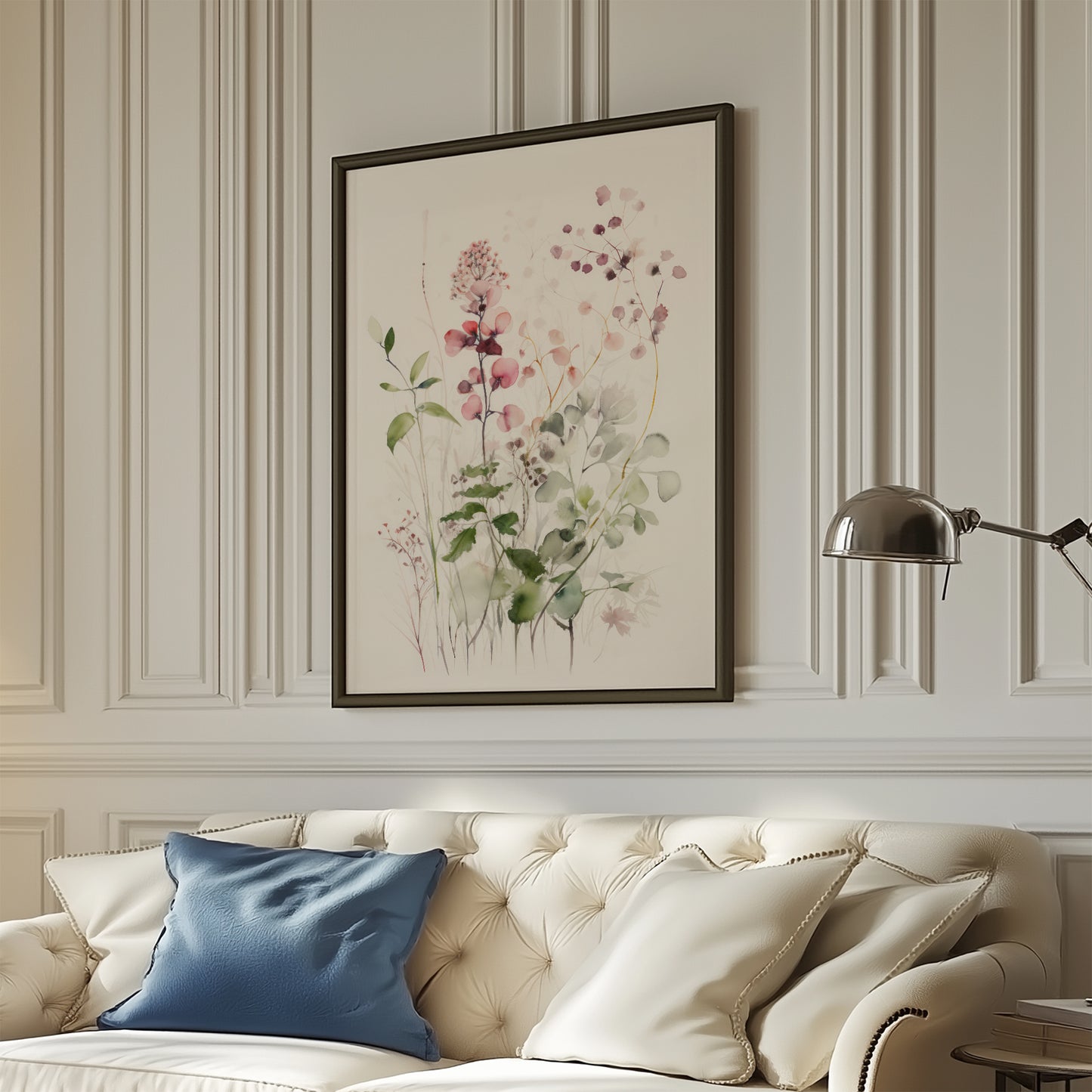 Ethereal Delicate Pink Raspberry Floral Blooms with Greenery Matte Vertical Poster Art Print