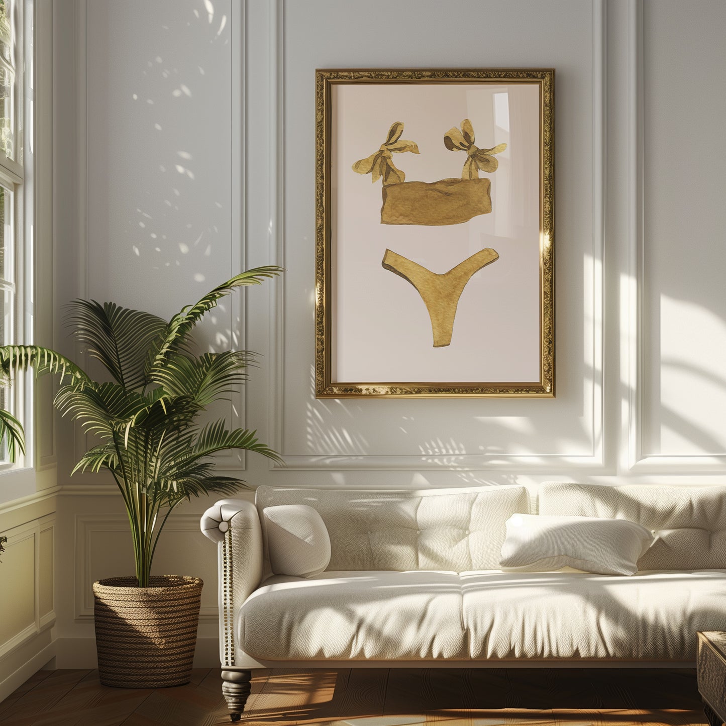Mustard Coquette Bow Bikini Watercolor Matte Vertical Poster Art Print