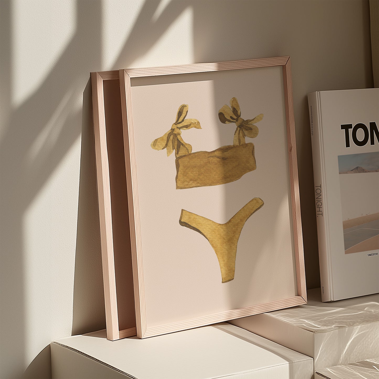 Mustard Coquette Bow Bikini Watercolor Matte Vertical Poster Art Print