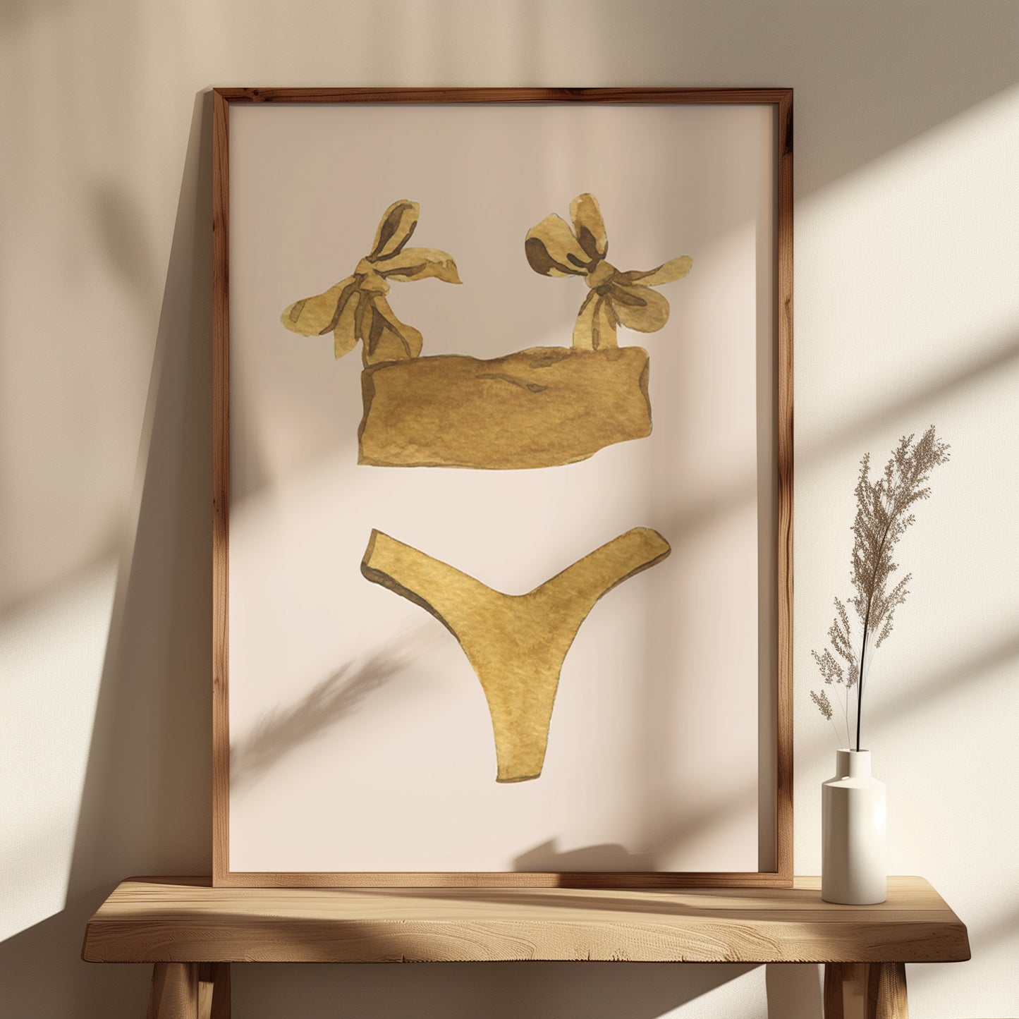 Mustard Coquette Bow Bikini Watercolor Matte Vertical Poster Art Print