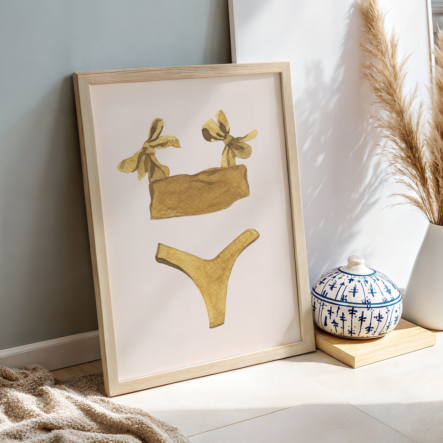 Mustard Coquette Bow Bikini Watercolor Matte Vertical Poster Art Print