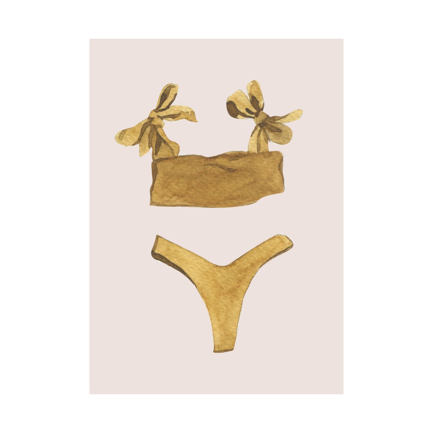 Mustard Coquette Bow Bikini Watercolor Matte Vertical Poster Art Print