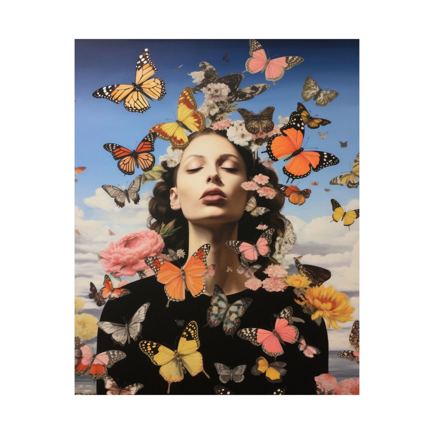 Pop Art Abstract Butterfly Flower Woman Matte Vertical Poster Art Print