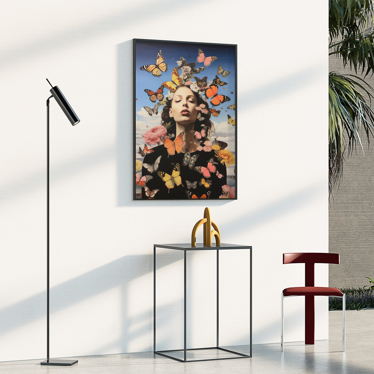 Pop Art Abstract Butterfly Flower Woman Matte Vertical Poster Art Print