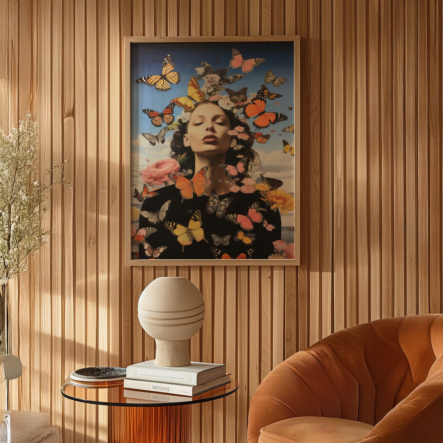 Pop Art Abstract Butterfly Flower Woman Matte Vertical Poster Art Print
