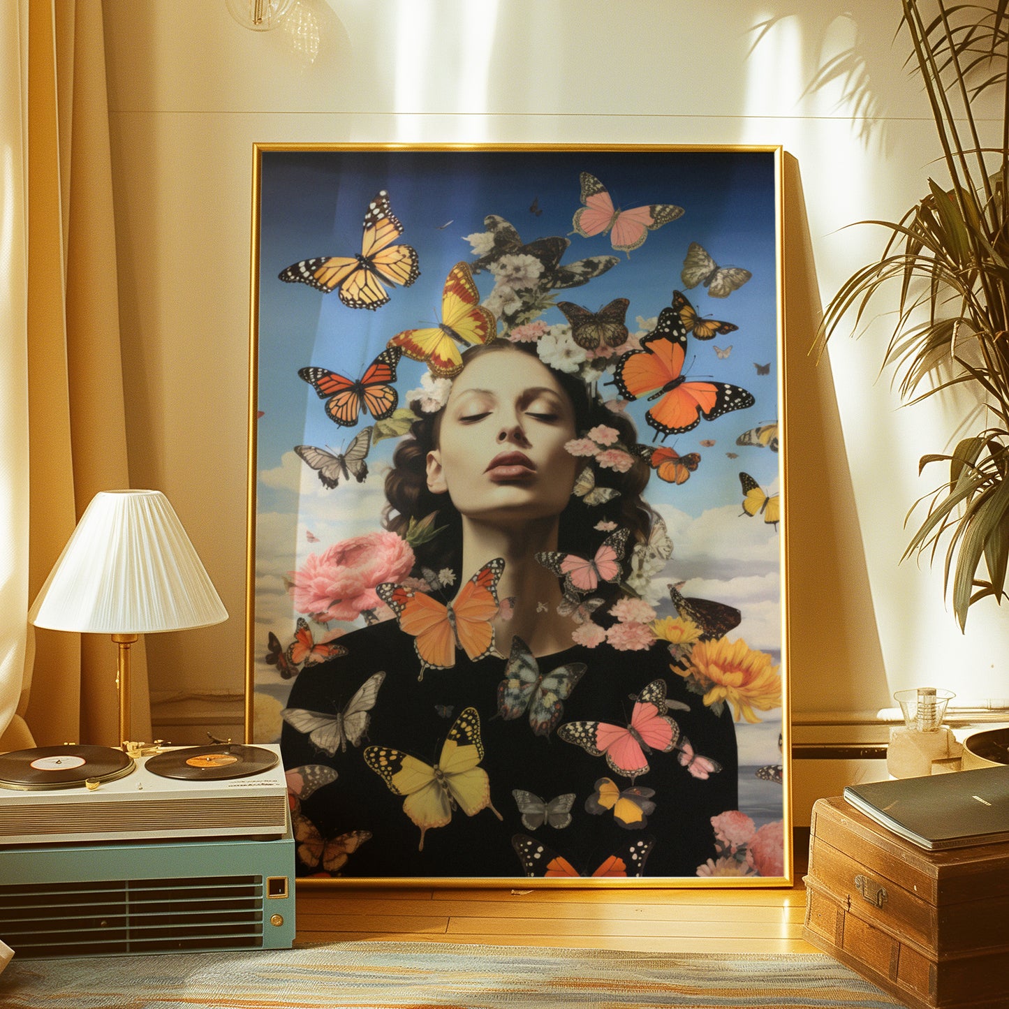 Pop Art Abstract Butterfly Flower Woman Matte Vertical Poster Art Print