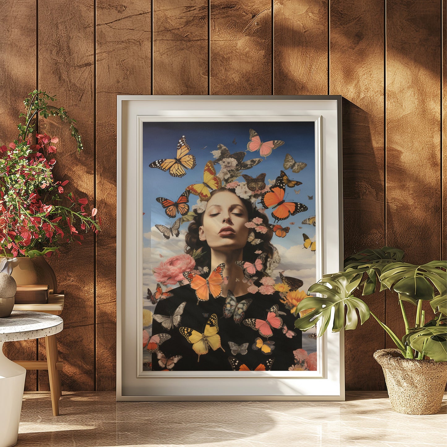 Pop Art Abstract Butterfly Flower Woman Matte Vertical Poster Art Print