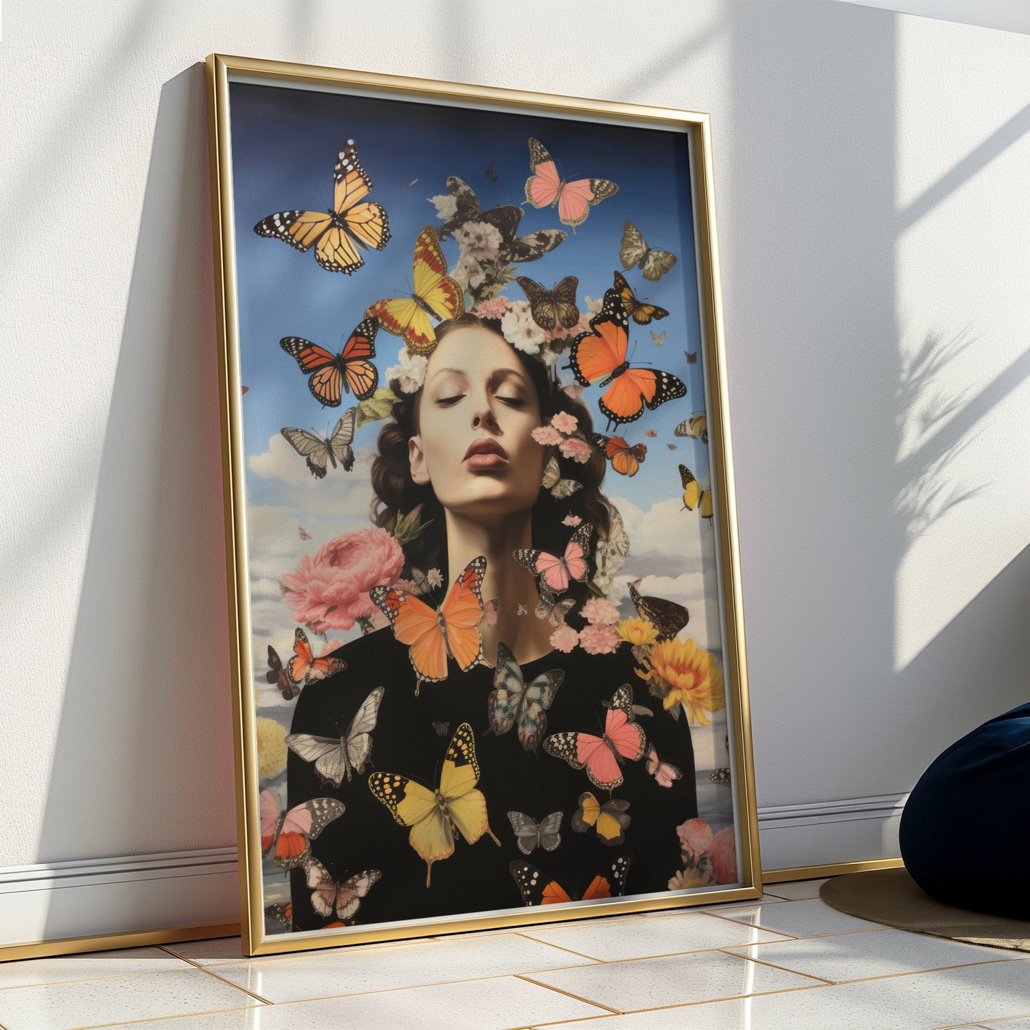 Pop Art Abstract Butterfly Flower Woman Matte Vertical Poster Art Print