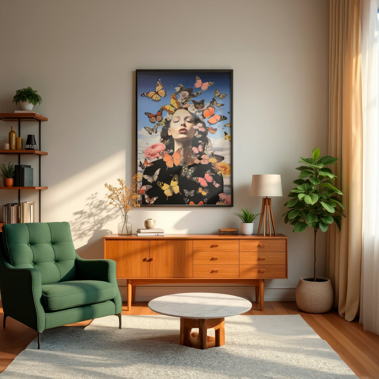 Pop Art Abstract Butterfly Flower Woman Matte Vertical Poster Art Print