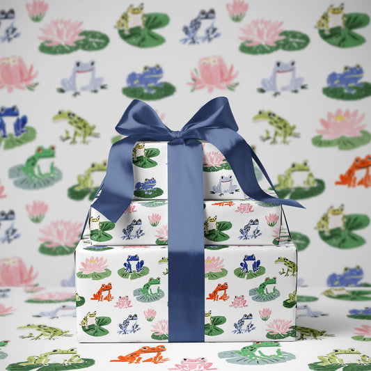 Whimsical Frogs and Toads on Lily Pads Gift Wrapping Paper