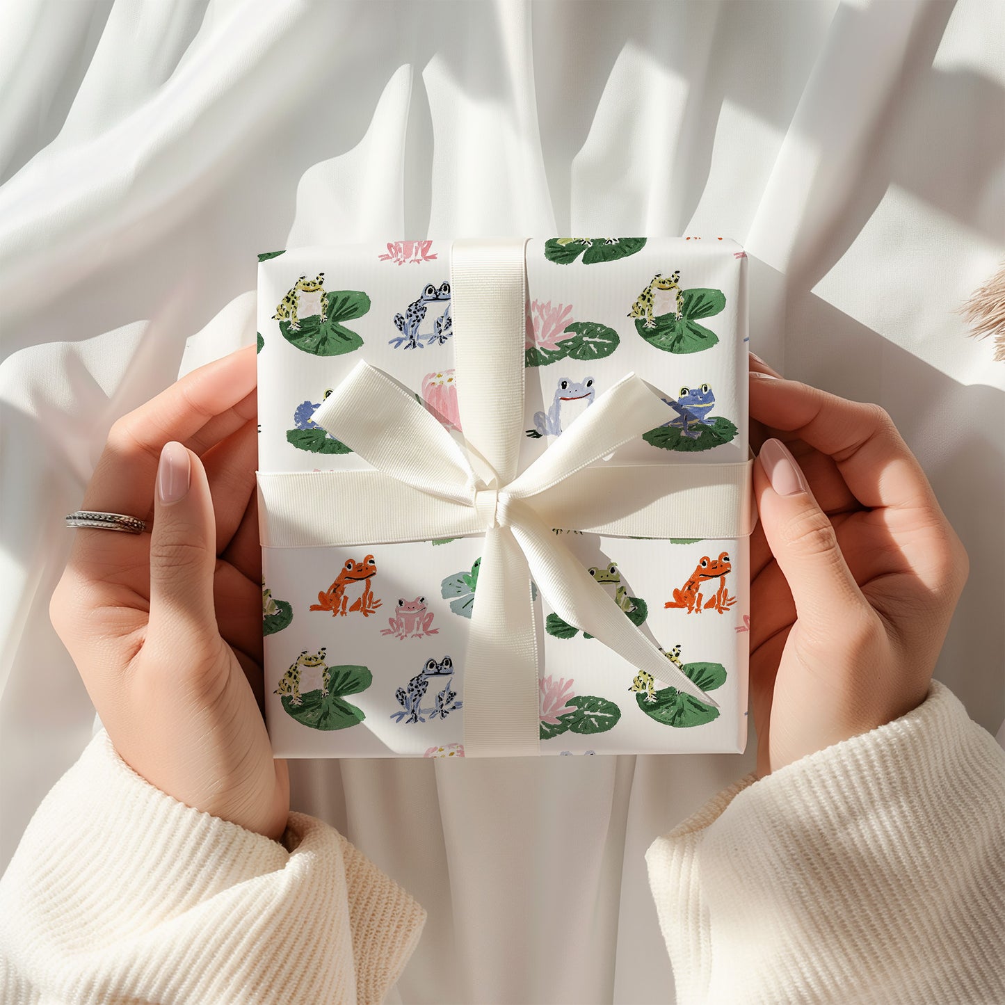 Whimsical Frogs and Toads on Lily Pads Gift Wrapping Paper