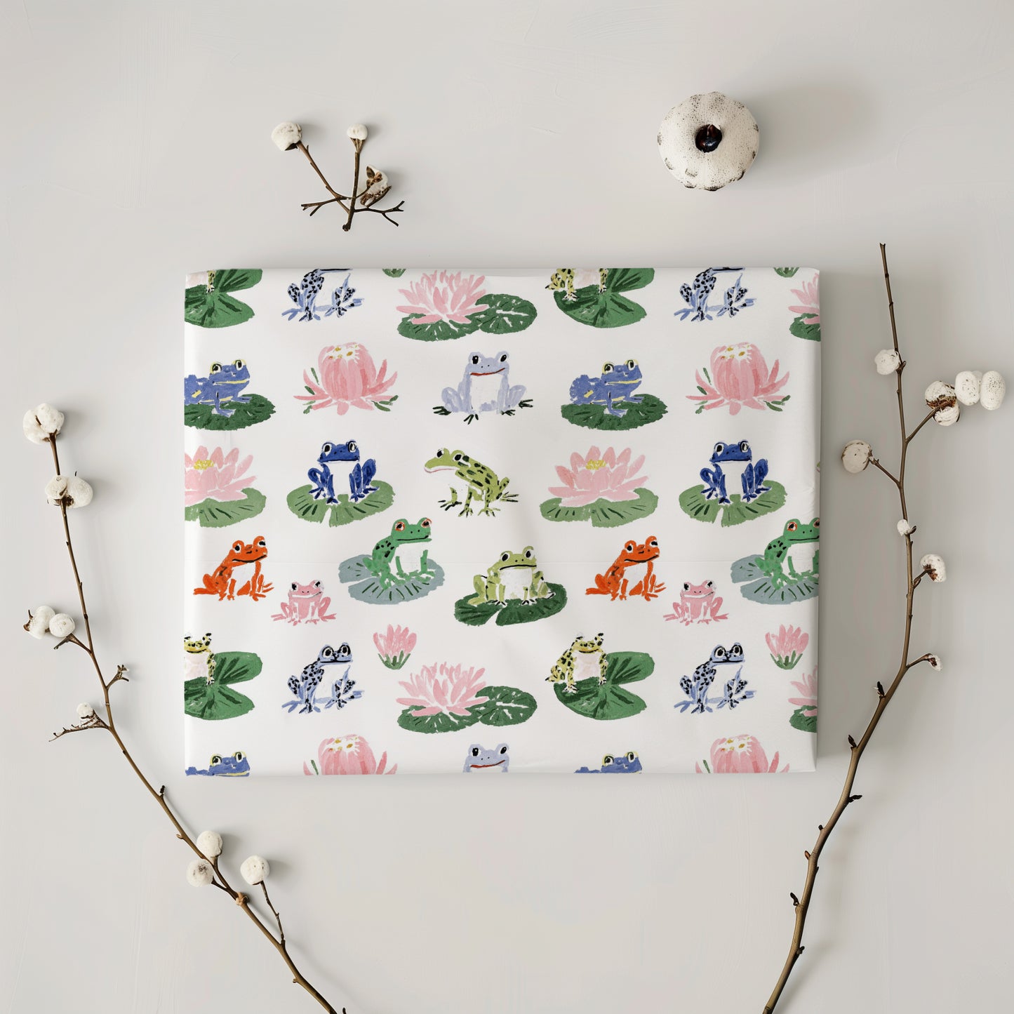 Whimsical Frogs and Toads on Lily Pads Gift Wrapping Paper