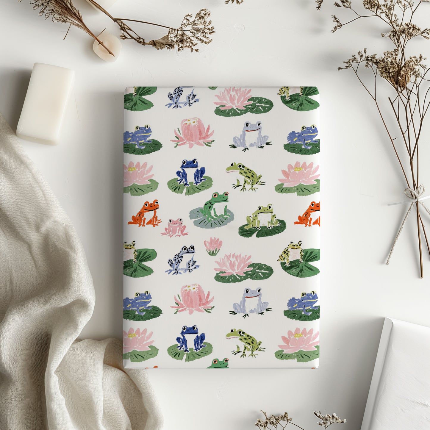 Whimsical Frogs and Toads on Lily Pads Gift Wrapping Paper