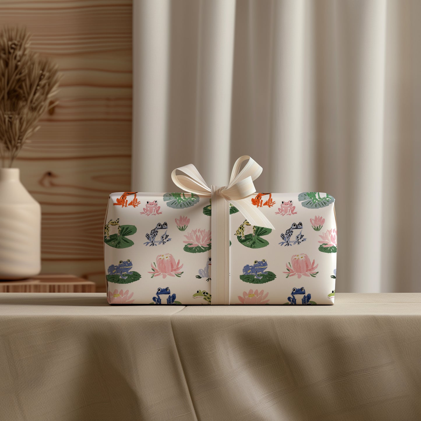 Whimsical Frogs and Toads on Lily Pads Gift Wrapping Paper