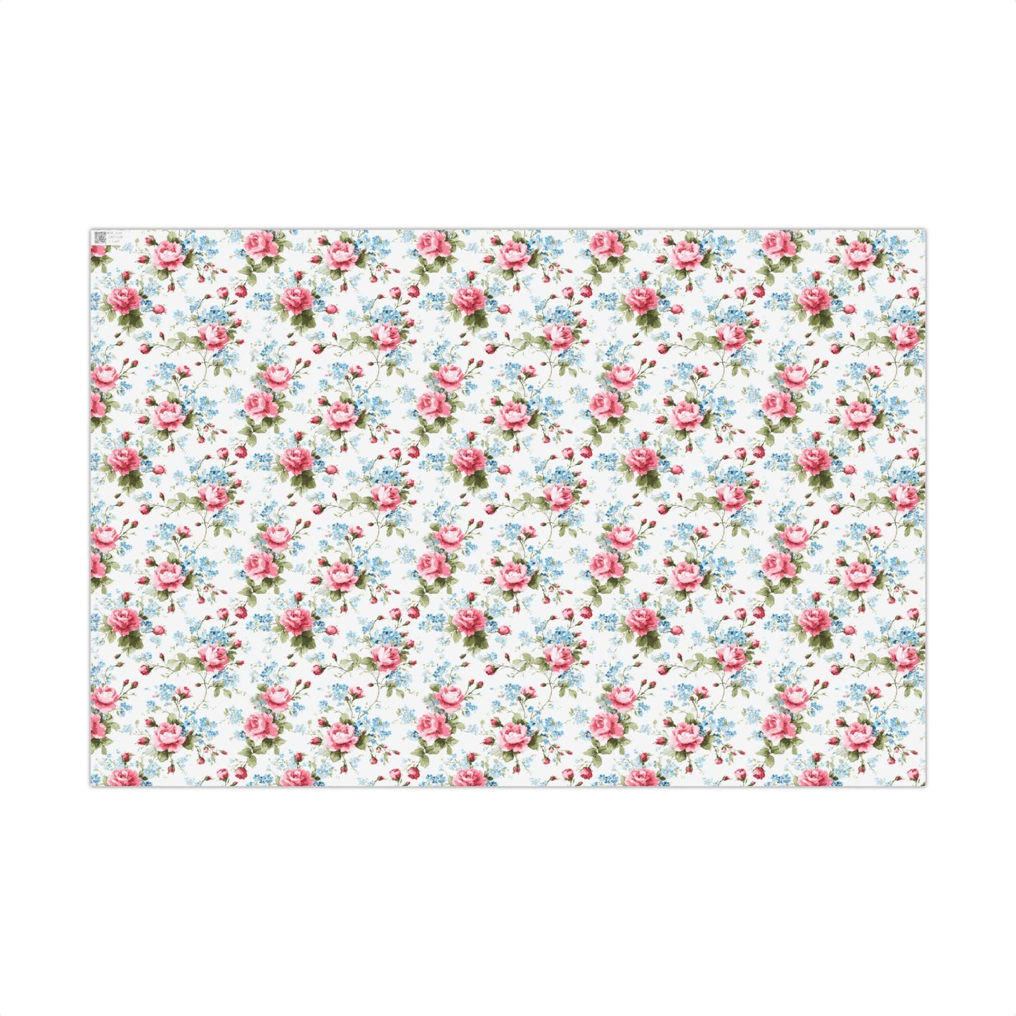 Delicate Pink English Garden Rose & Baby Blue Bloom Vintage Floral Style Gift Wrapping Paper