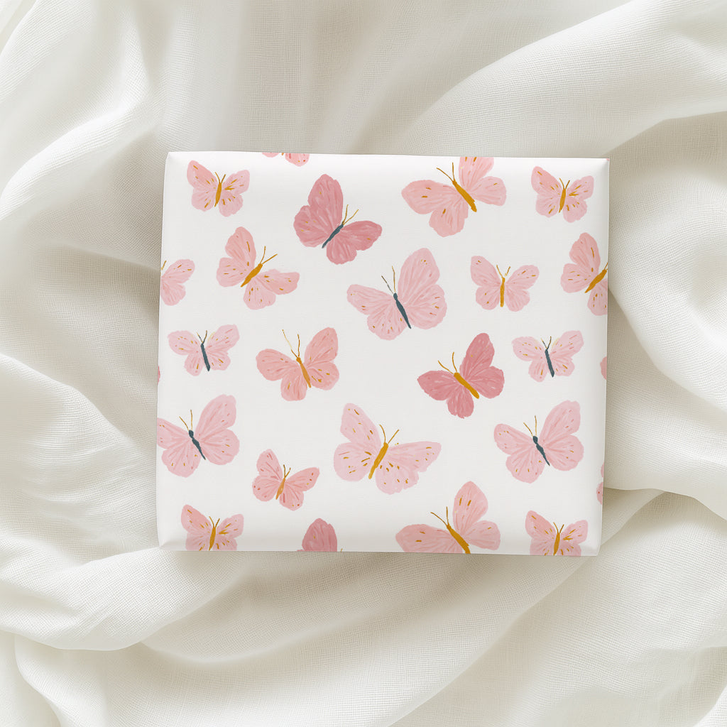 Pretty Pink Whimsical Butterfly Print Gift Wrapping Paper