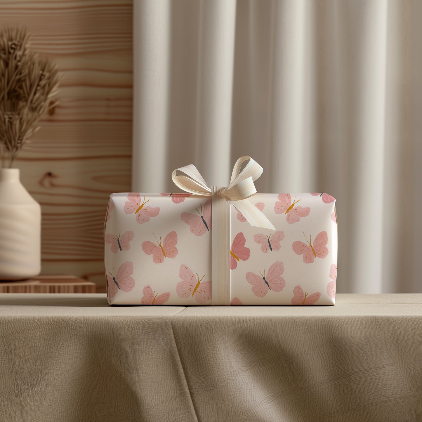 Pretty Pink Whimsical Butterfly Print Gift Wrapping Paper